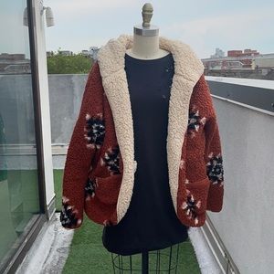 Reversible Aztec print or Cream Sherpa Cardigan